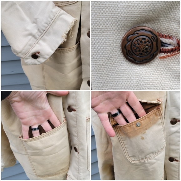 Vintage‎ 90s y2k Wrangler Blanket Lined Distressed Thrashed Tan Barn Chore Coat - Picture 4 of 9